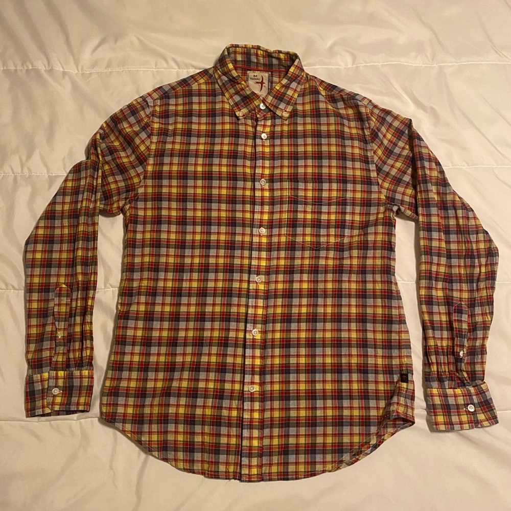Reiwen Shirts long sleeve button up men size medium yellow/red/blue